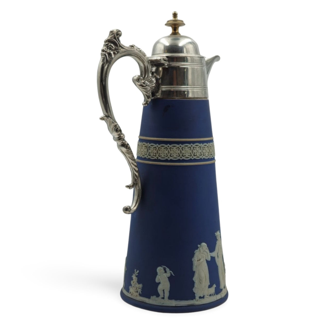 Conical jug with silver plate top & handle