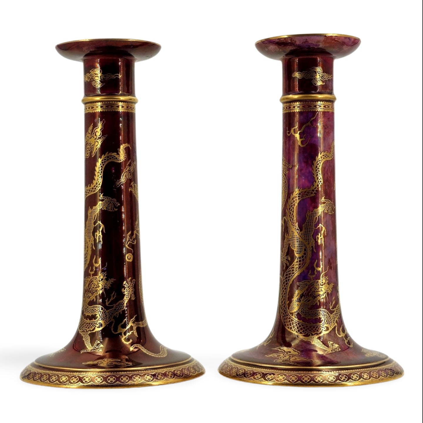 Pair ruby dragon lustre candlesticks
