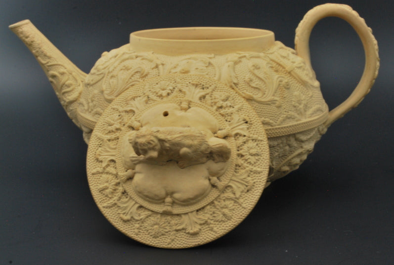 Teapot; arabesque & spaniel finial