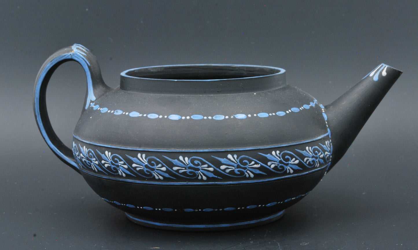 Teapot - Depressed oval, encaustic blue