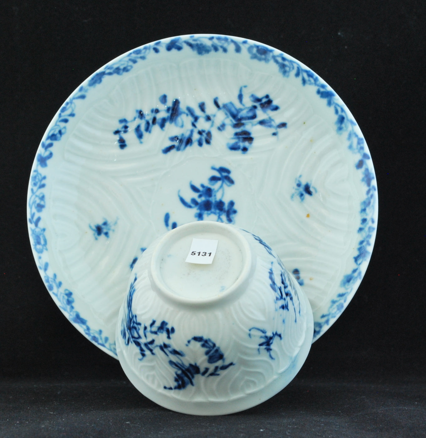 Tea Bowl & Saucer: Feather Moulded, Flowers - 2 of 6