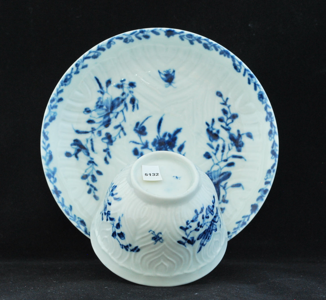 Tea Bowl & Saucer: Feather Moulded, Flowers - 3 of 6