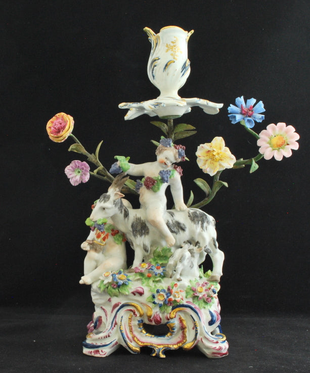 Pair putti & goat candlesticks: Four Seasons