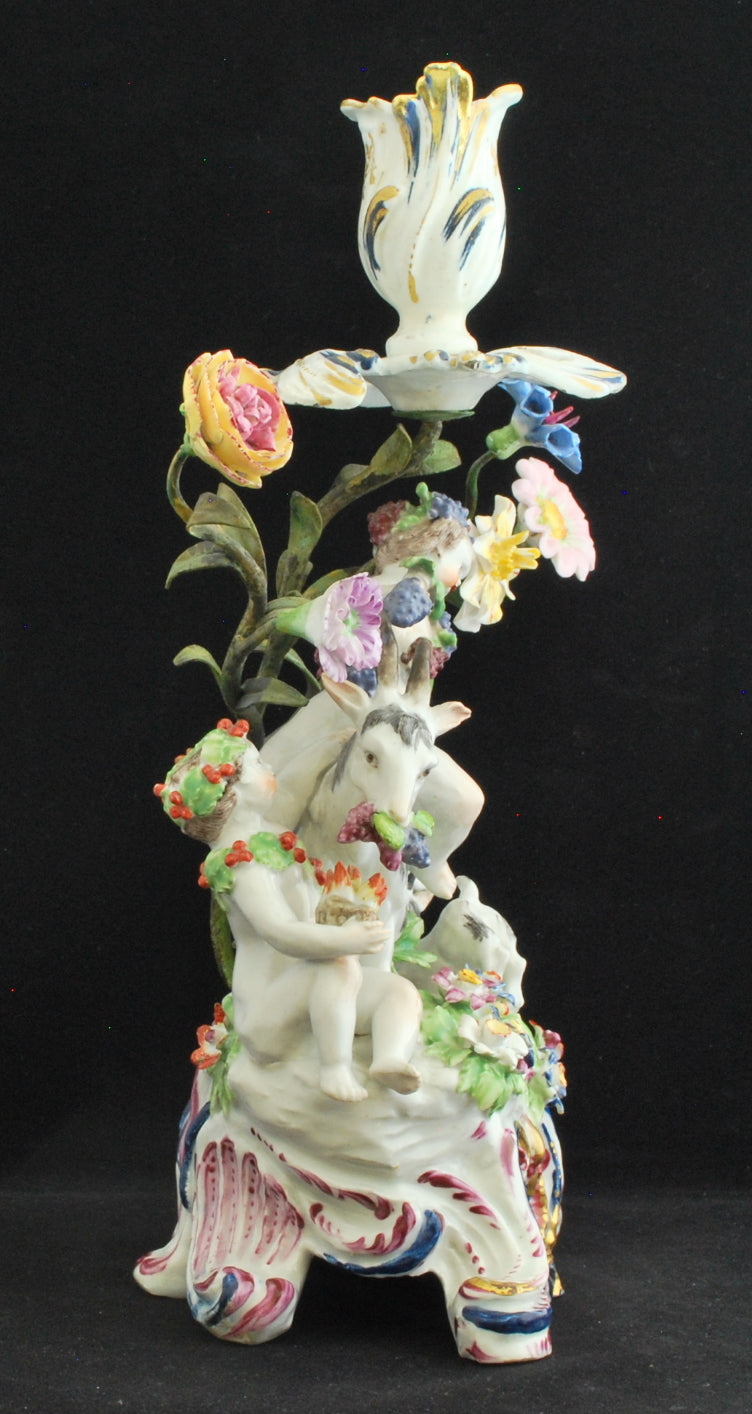 Pair putti & goat candlesticks: Four Seasons