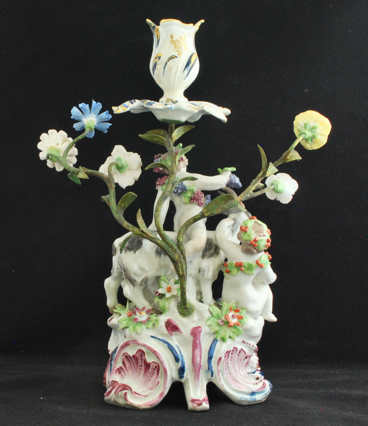 Pair putti & goat candlesticks: Four Seasons