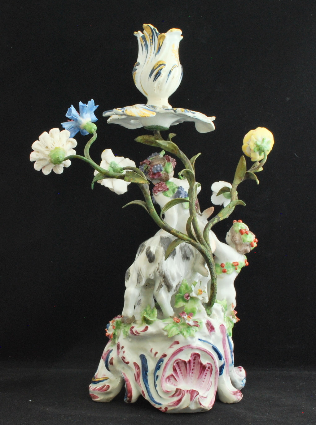 Pair putti & goat candlesticks: Four Seasons