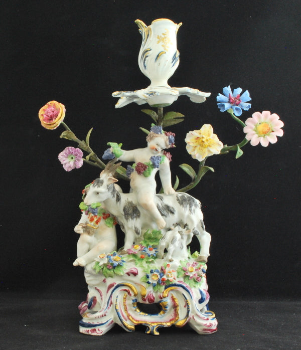 Pair putti & goat candlesticks: Four Seasons