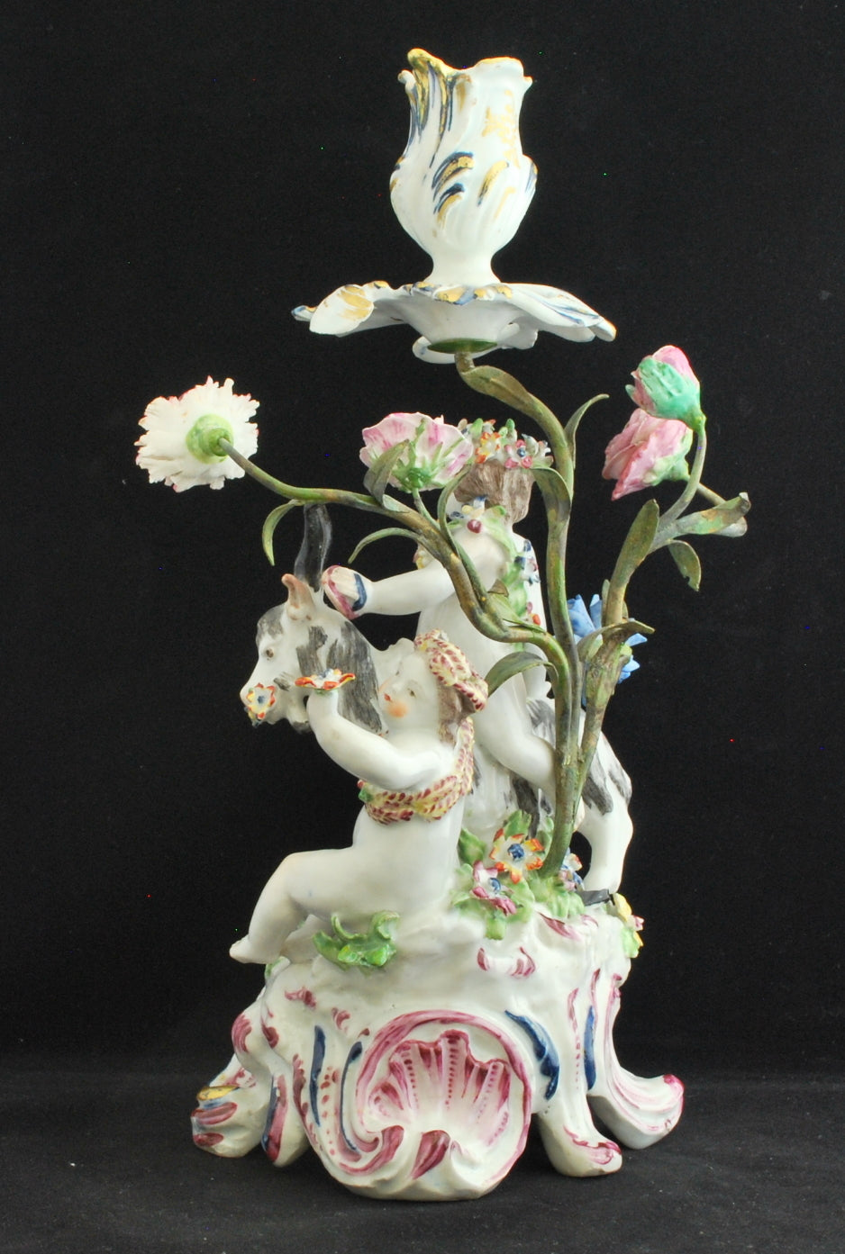 Pair putti & goat candlesticks: Four Seasons