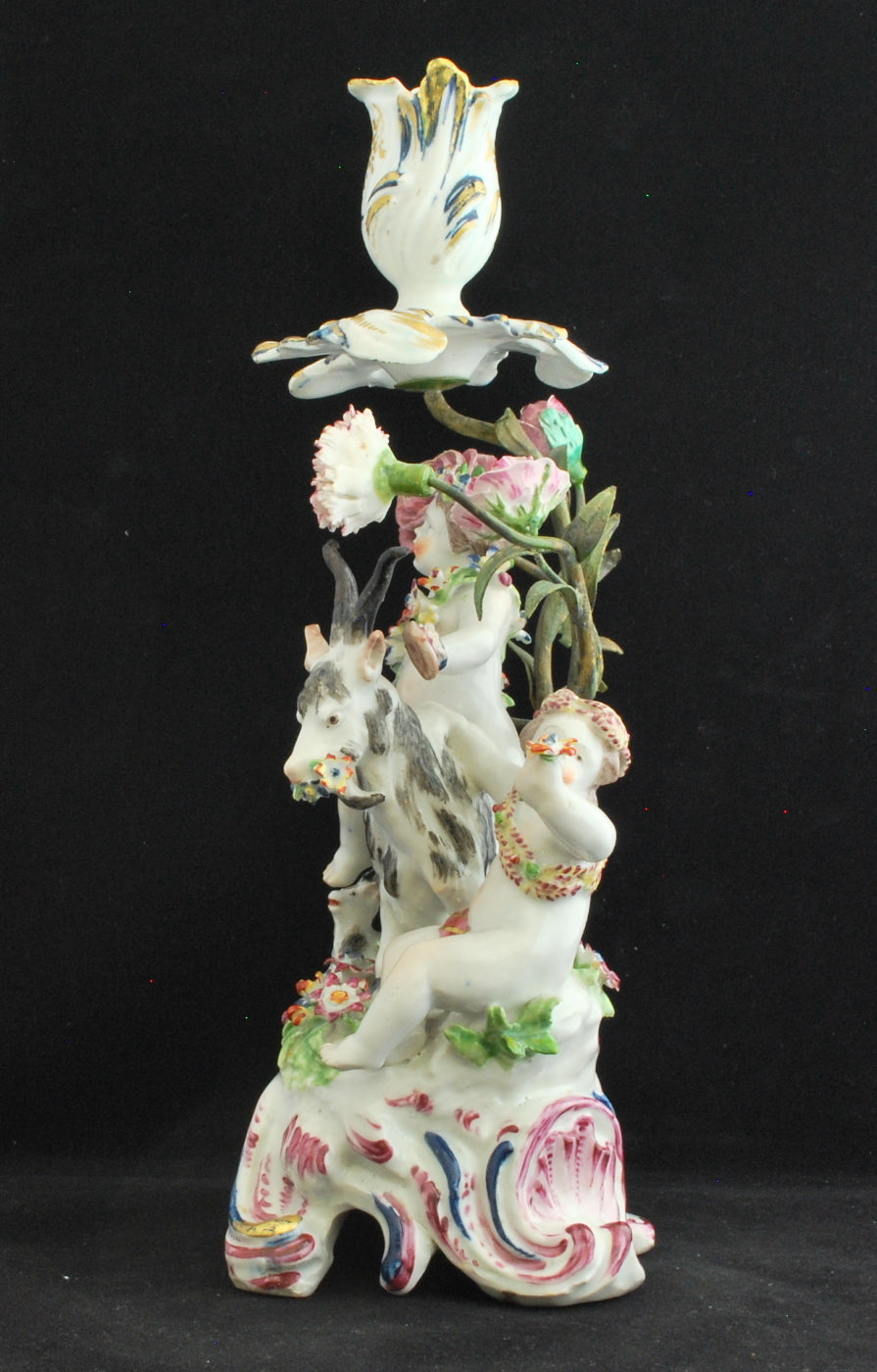 Pair putti & goat candlesticks: Four Seasons