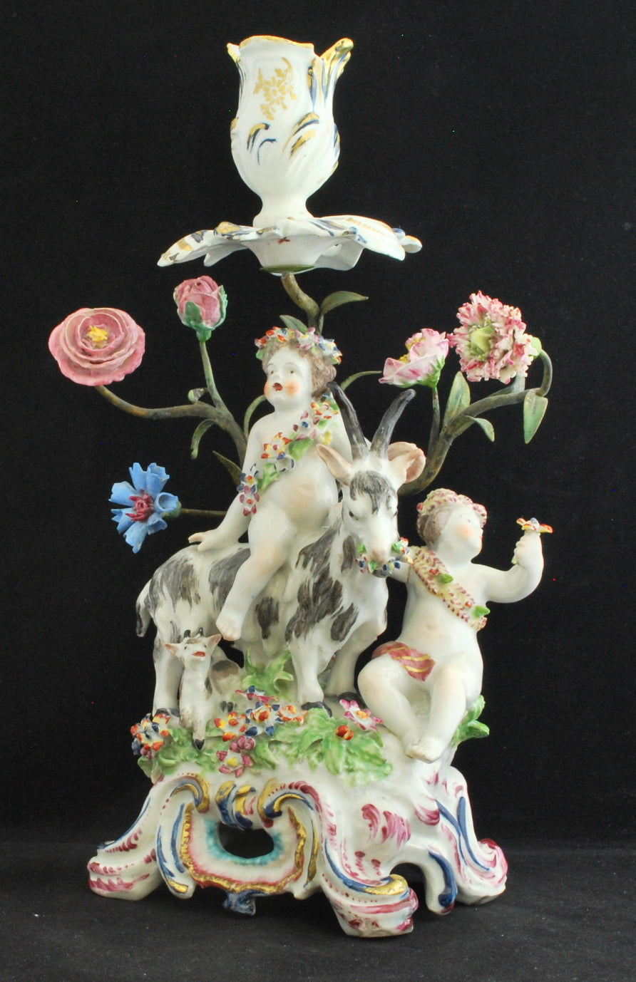 Pair putti & goat candlesticks: Four Seasons