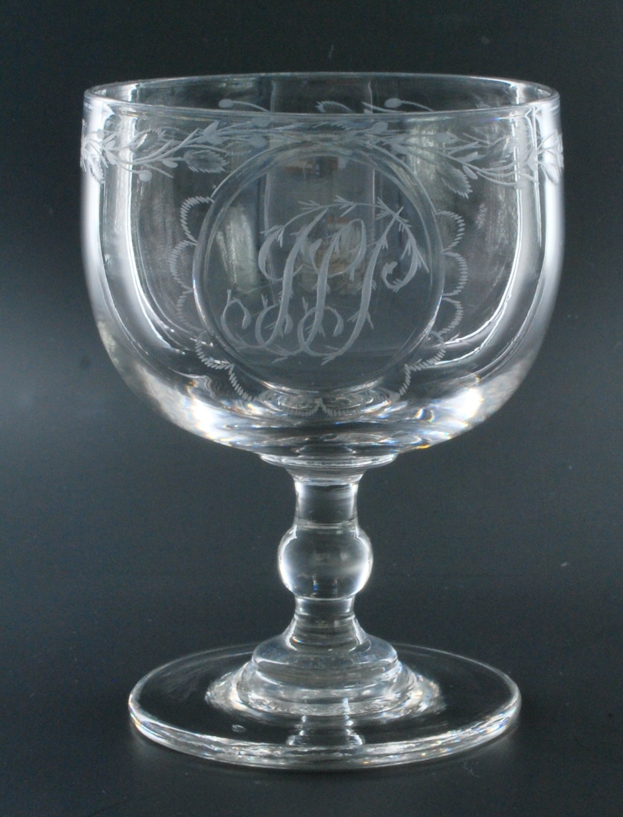 Set six Anglo-Irish monogrammed glasses