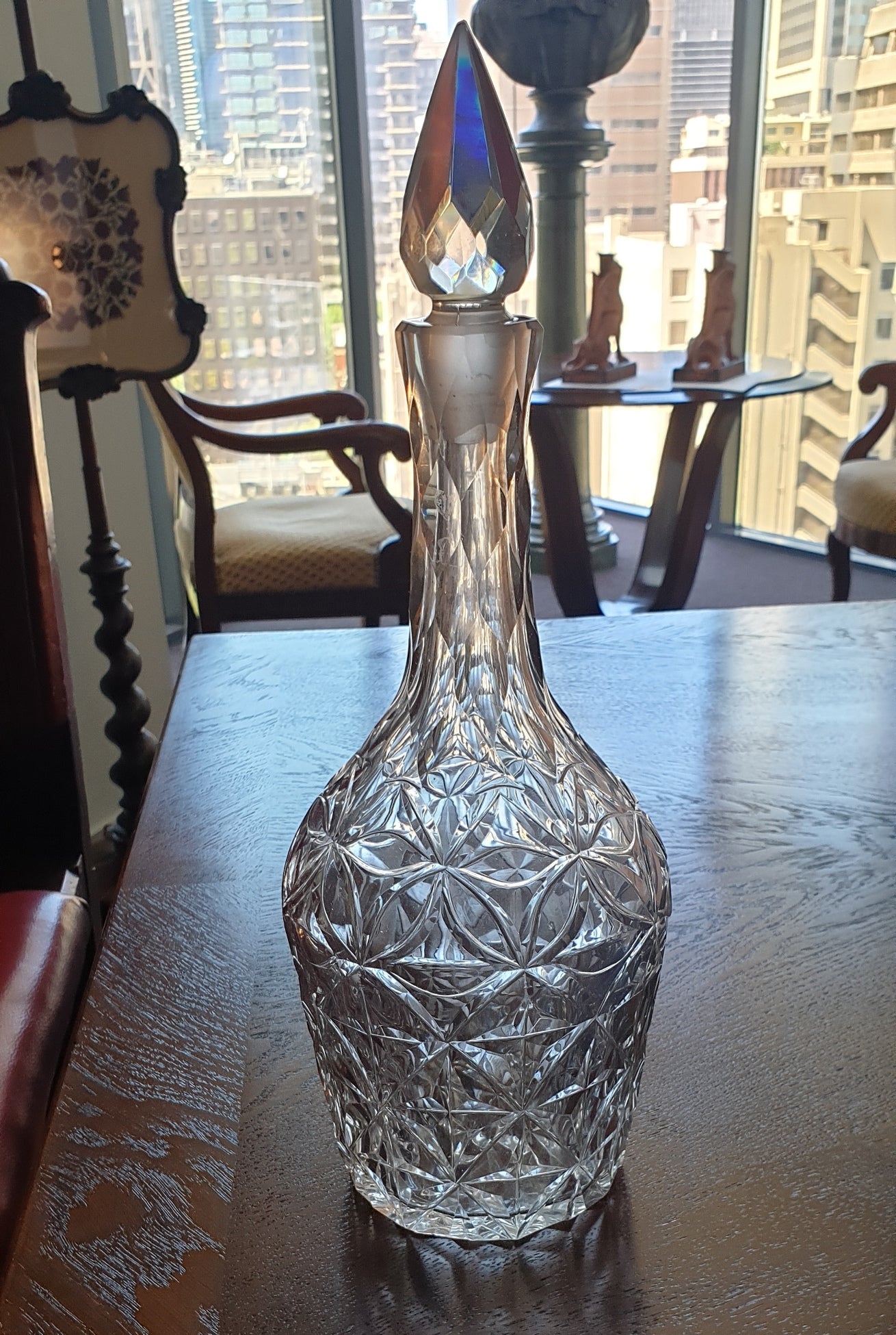 Indian Club shaped decanter, circles cut design