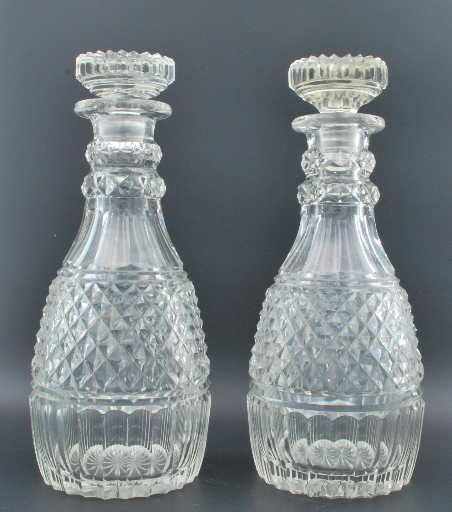 Pair mallet shaped decanters