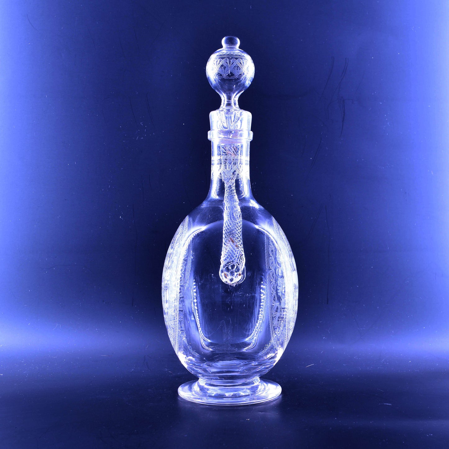 Claret Jug, Moon Flask shape, etched Flowers