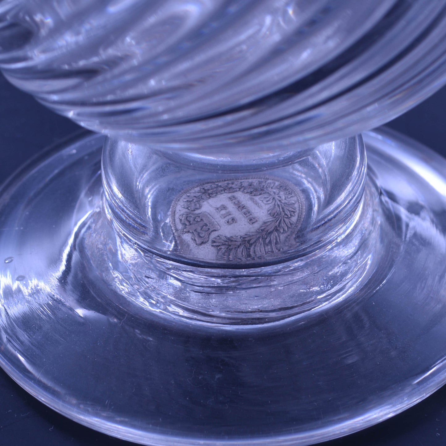 Glass tankard, with William IV sixpence in foot