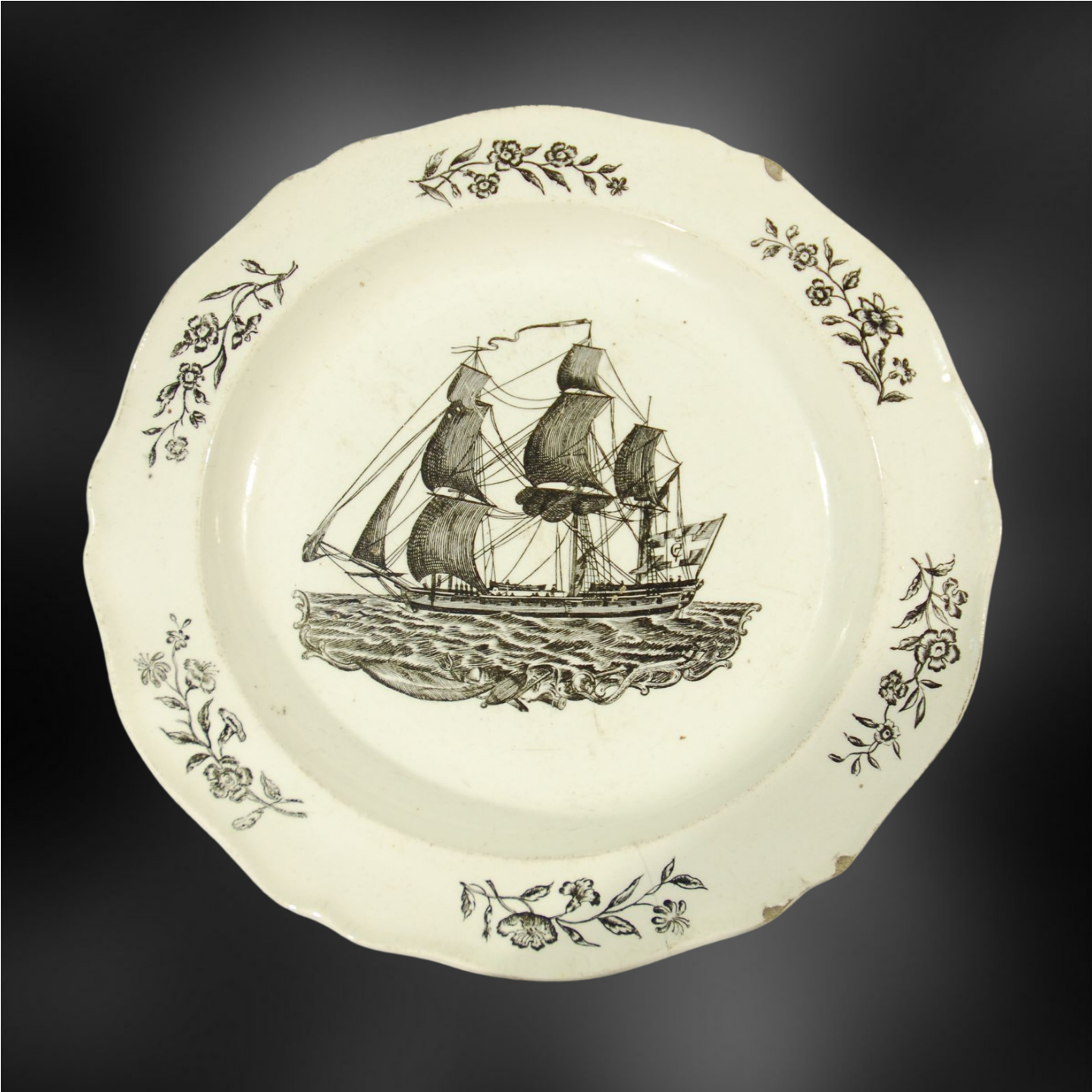 Plate: Ship with furled mainsail