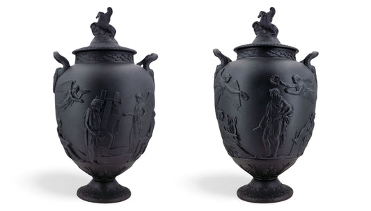 Pair Apotheosis vases in basalt