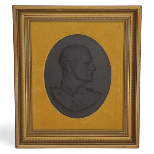 Pair framed medallions: Elizabeth II and Prince Philip