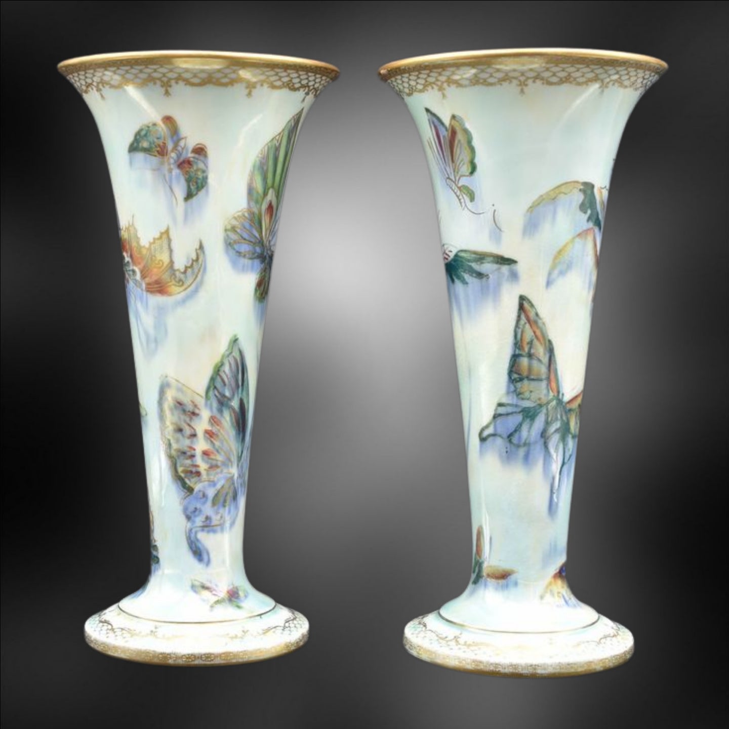 Pair Butterfly Lustre Vases