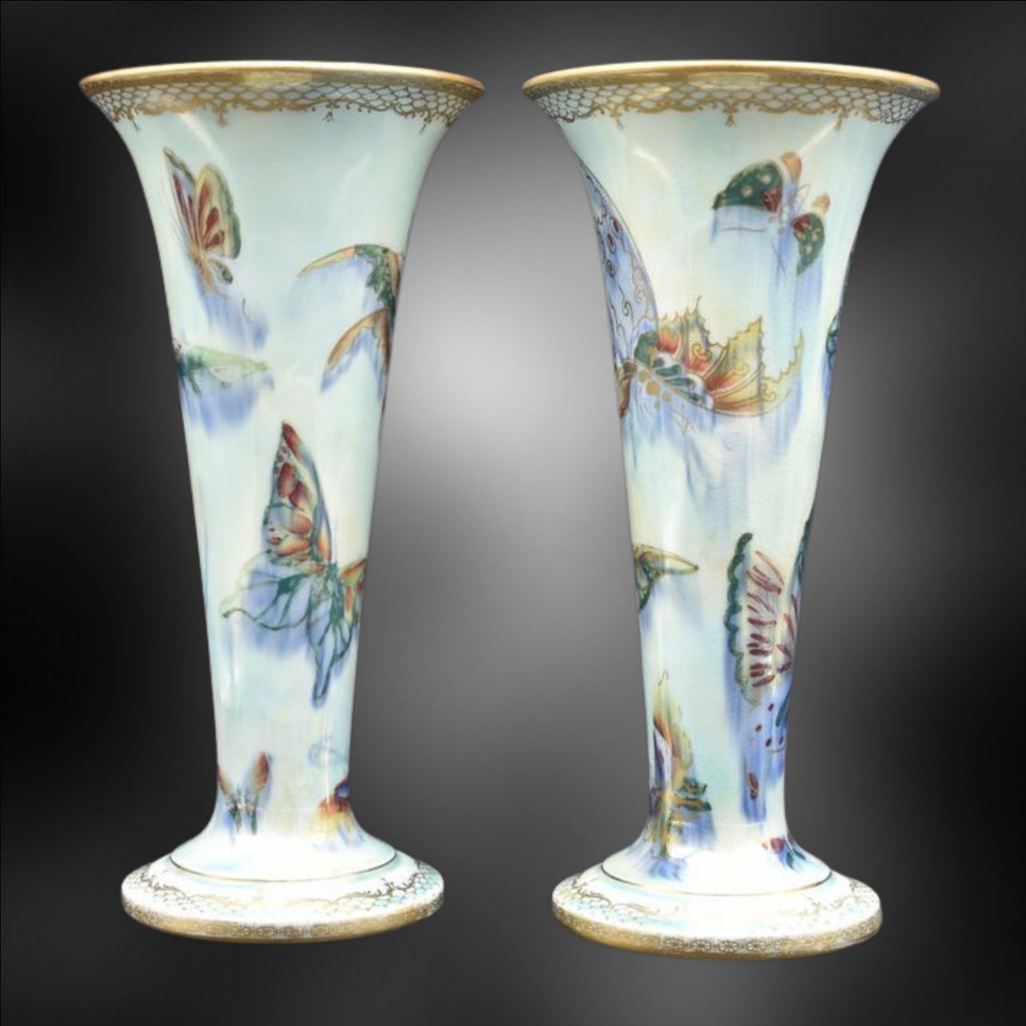 Pair Butterfly Lustre Vases