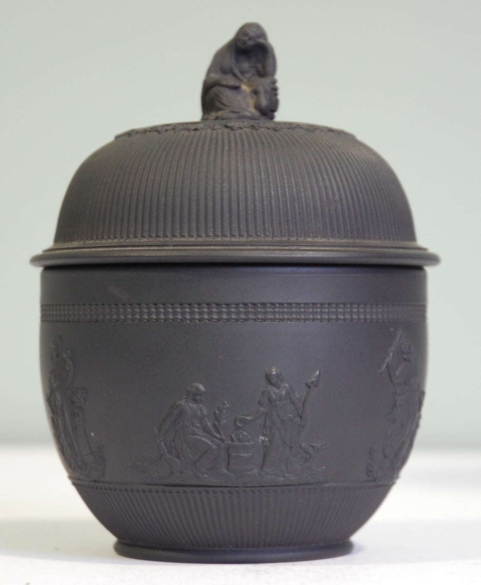 Sugar Box; ribbed & relief; widow finial