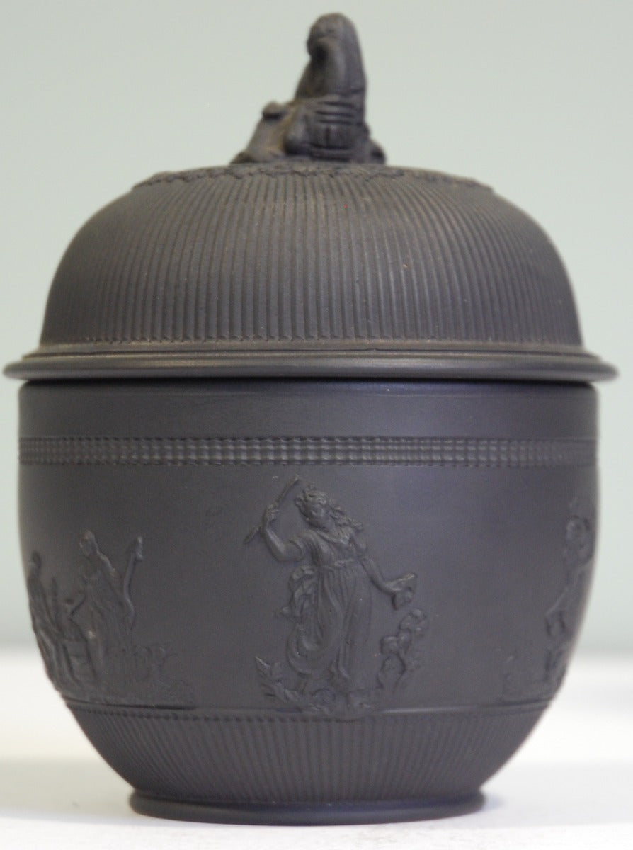 Sugar Box; ribbed & relief; widow finial