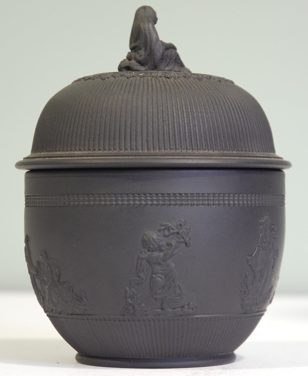 Sugar Box; ribbed & relief; widow finial