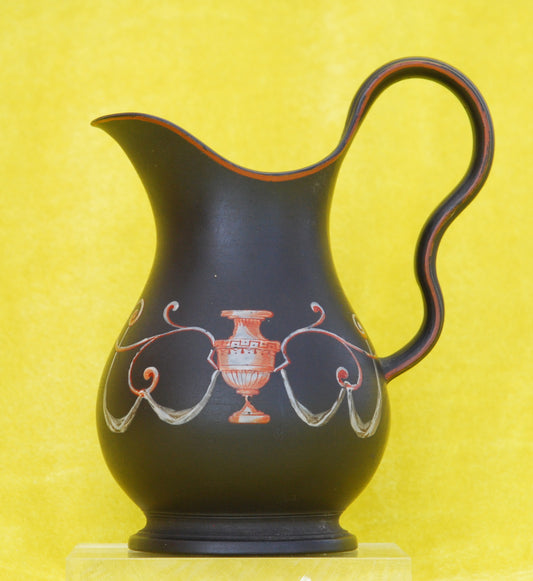 Jug, encaustic painted vase & wreaths, ear shape handle