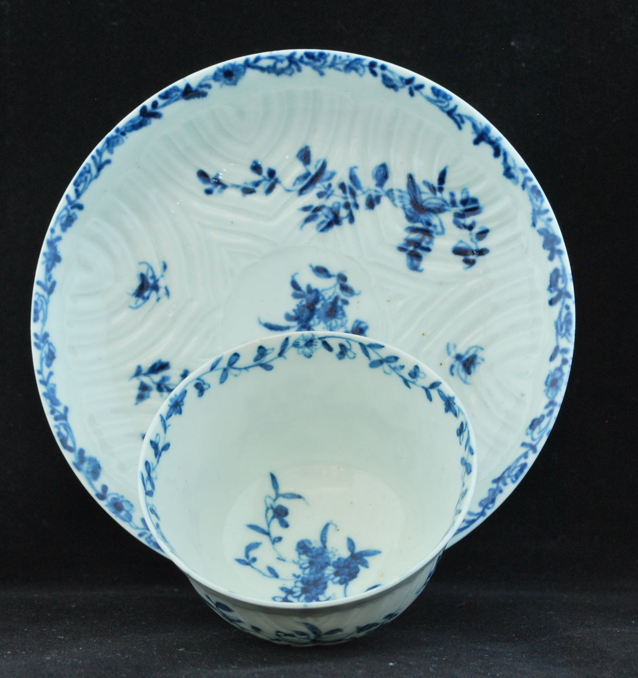 Tea Bowl & Saucer: Feather Moulded, Flowers - 4 of 6