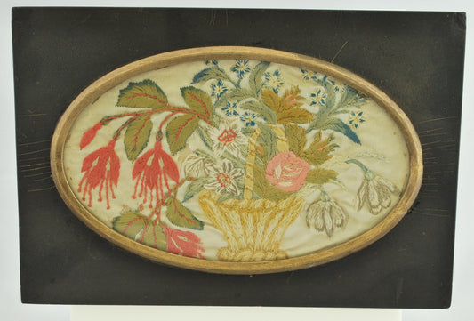 Silk Embriodery Fragment: Flowers in a basket
