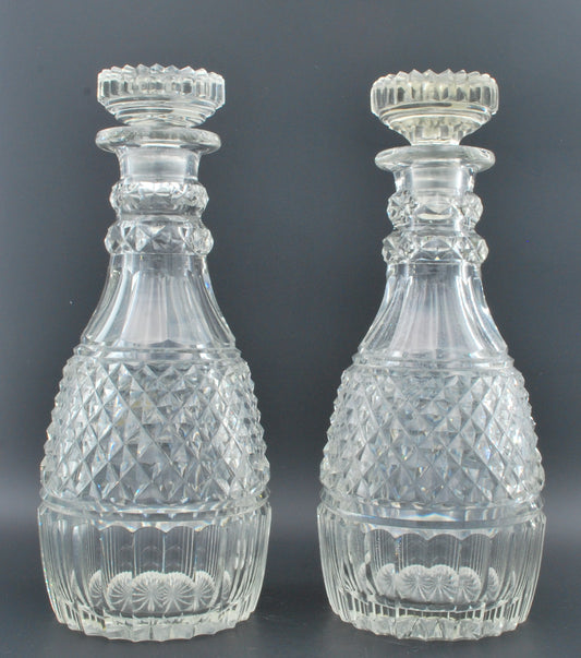 Pair mallet shaped decanters