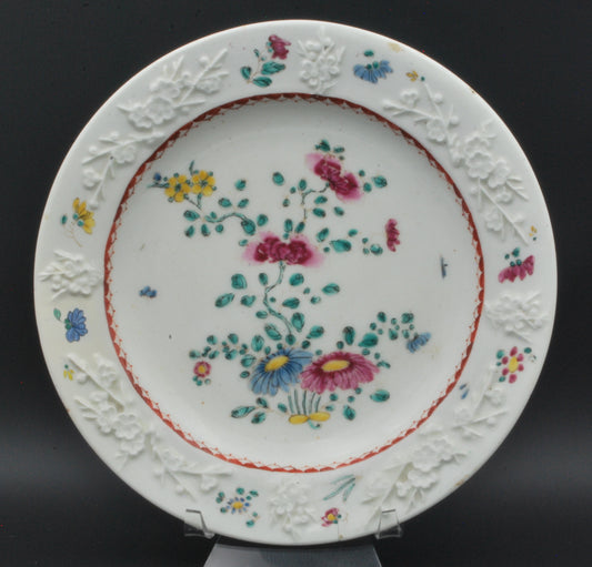 Pair famille rose plates, prunus