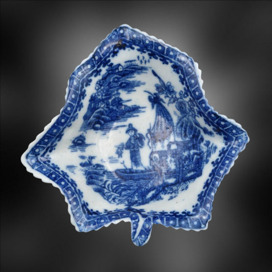 Pickle Dish - Leaf Shape. Fisherman pattern.